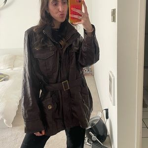 LANE CRAWFORD BROWN FAUX LEATHER JACKET